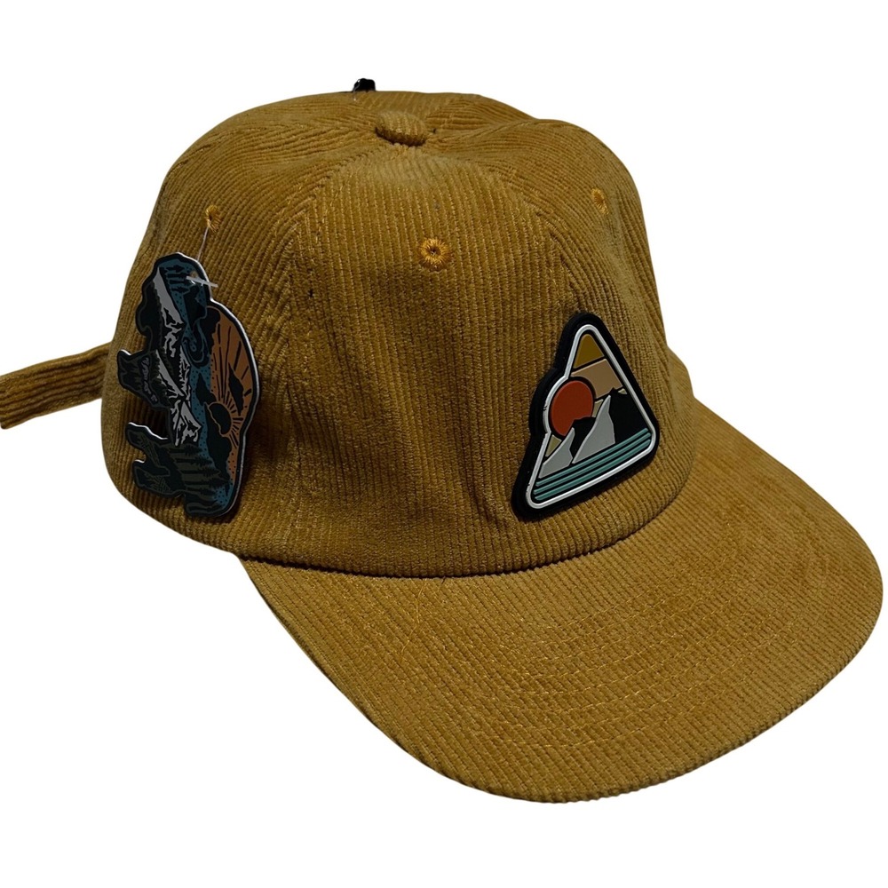 NWT Atomic Child Hat Unisex OS Mustard Yellow Corduroy Mountain Patch Strapback
